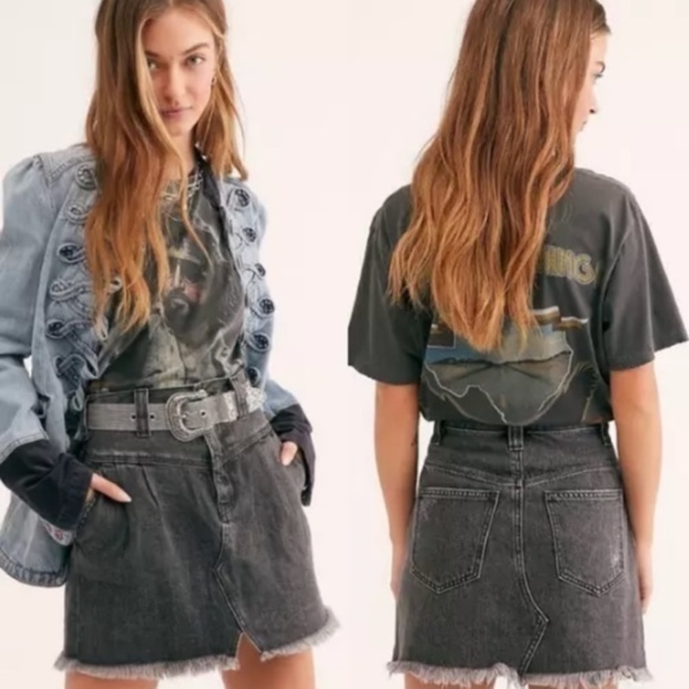 We The Free Sidecar Denim Mini Skirt Fringe 25 NWT